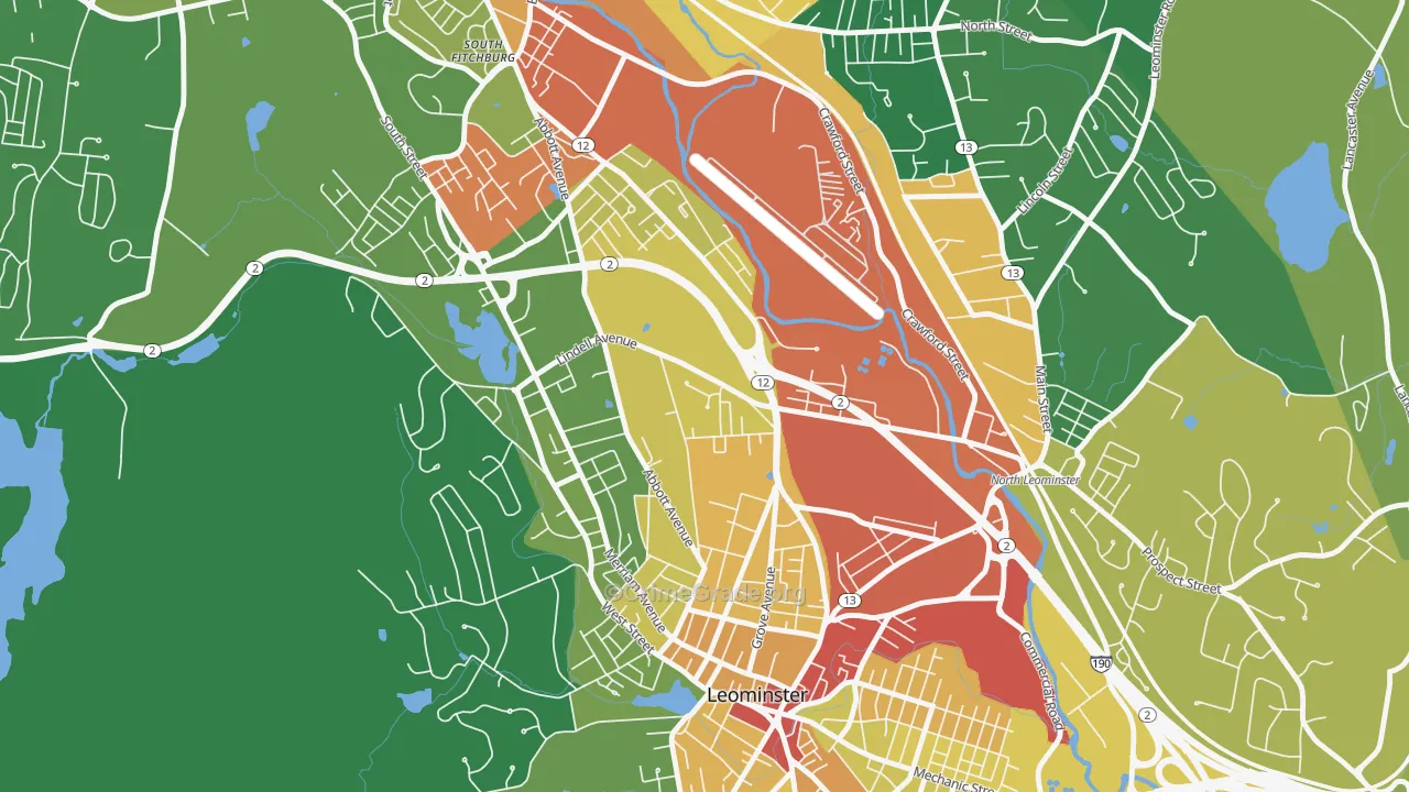 West Leominster, Leominster, MA Map of Vandalism Rates