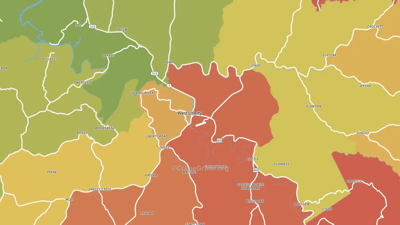 West Liberty, KY Map of Vandalism Rates