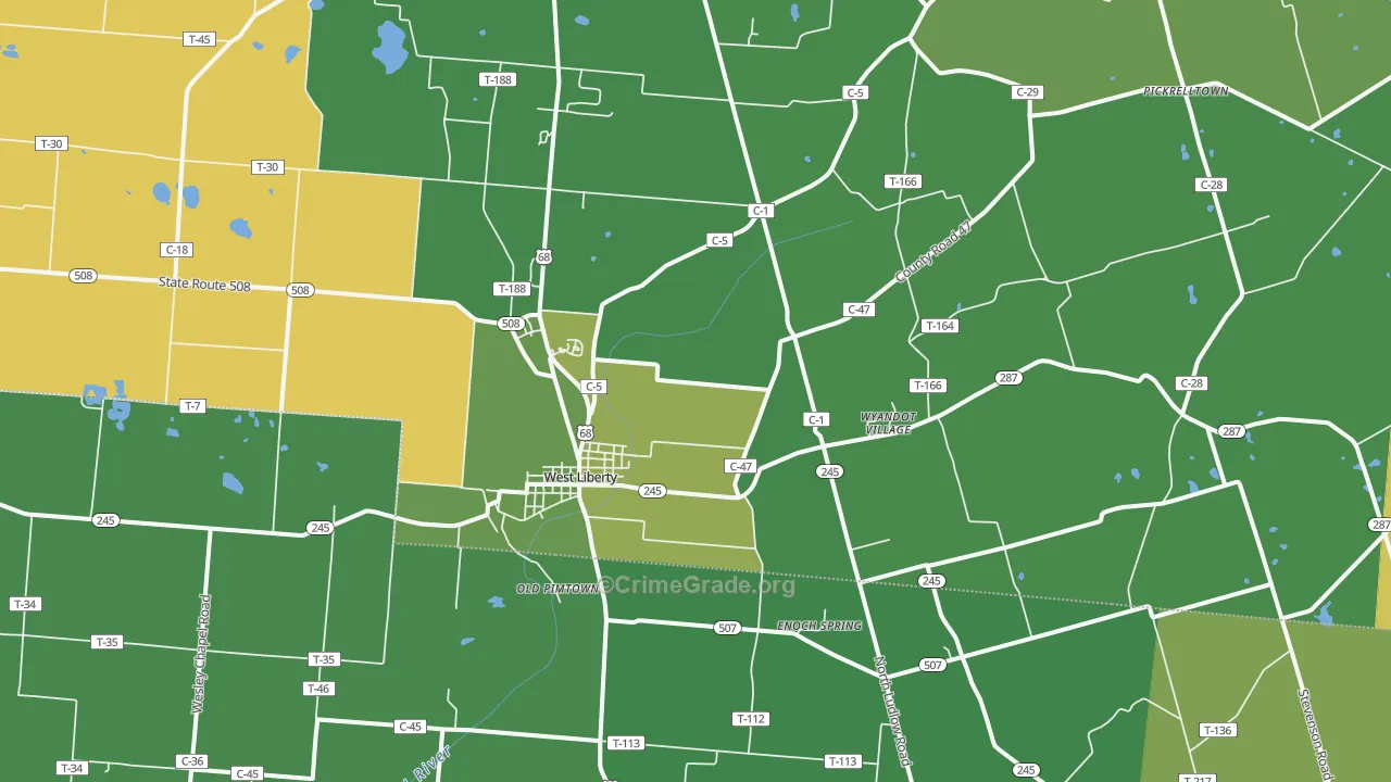 West Liberty, OH Map of Vandalism Rates