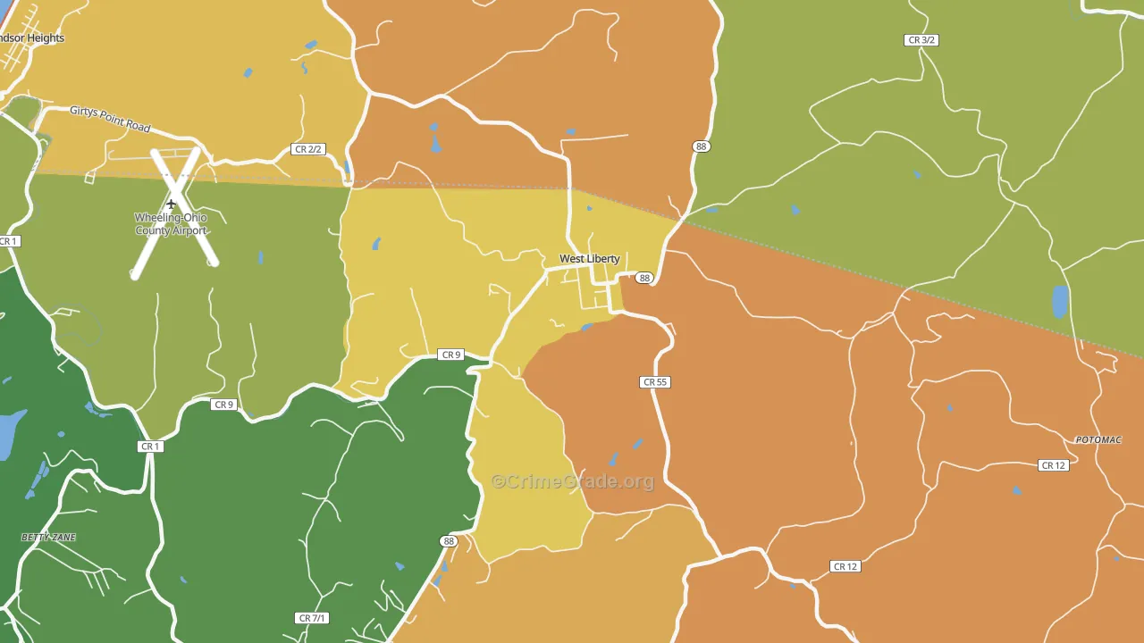 West Liberty, WV Map of Vandalism Rates