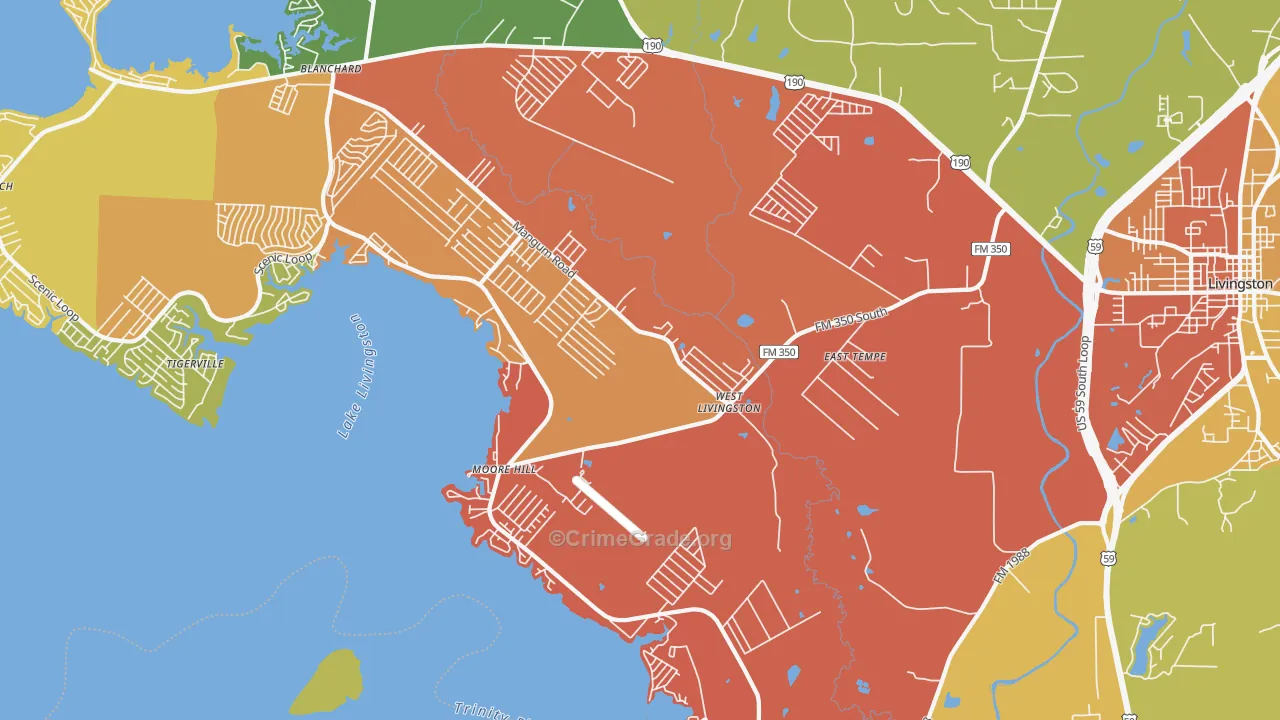 West Livingston, TX Map of Vandalism Rates