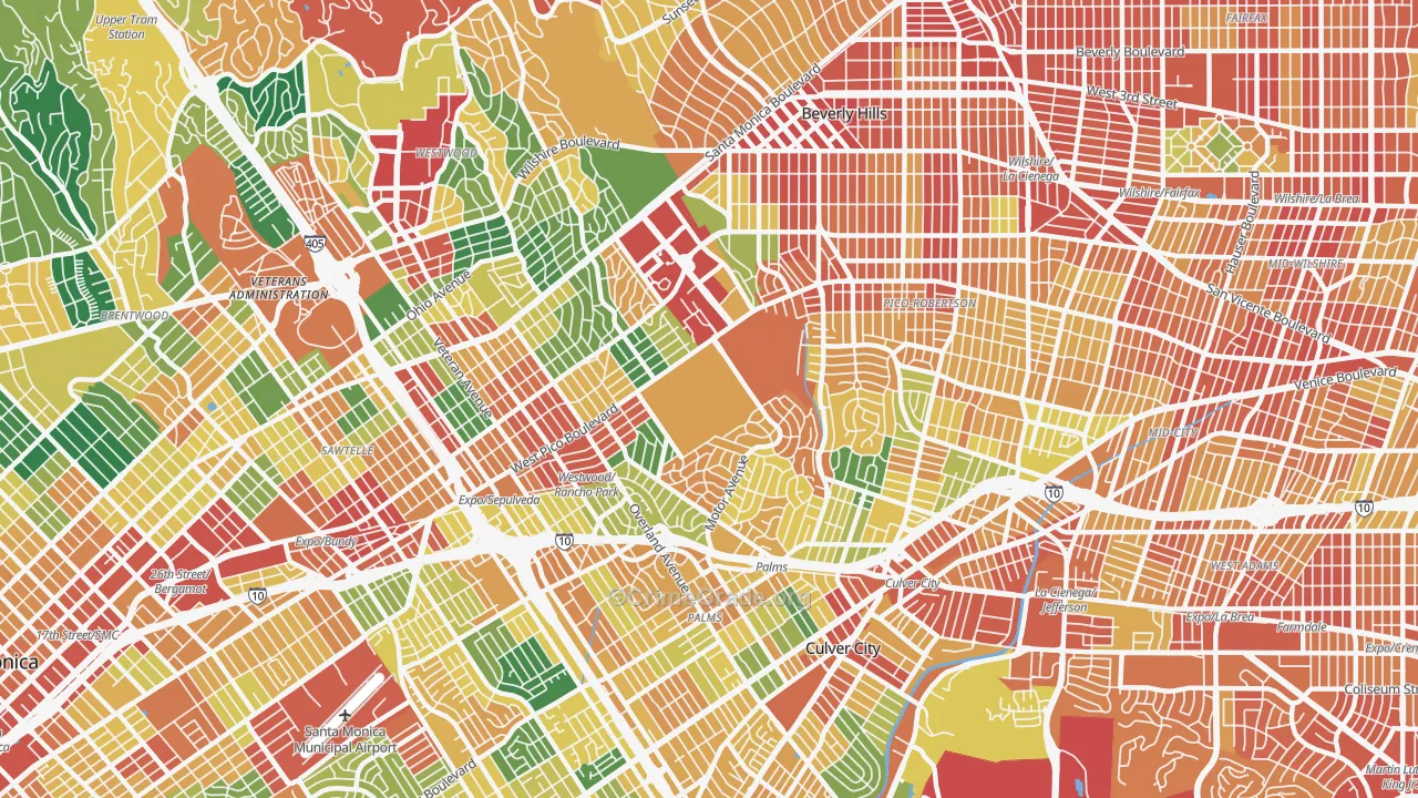 West Los Angeles, Los Angeles, CA Map of Vandalism Rates
