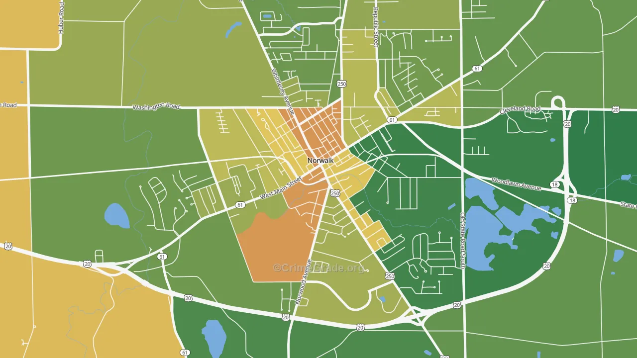 West Main Street Historic District, Norwalk, OH Map of Vandalism Rates