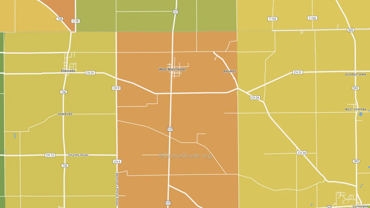West Manchester, OH Map of Vandalism Rates