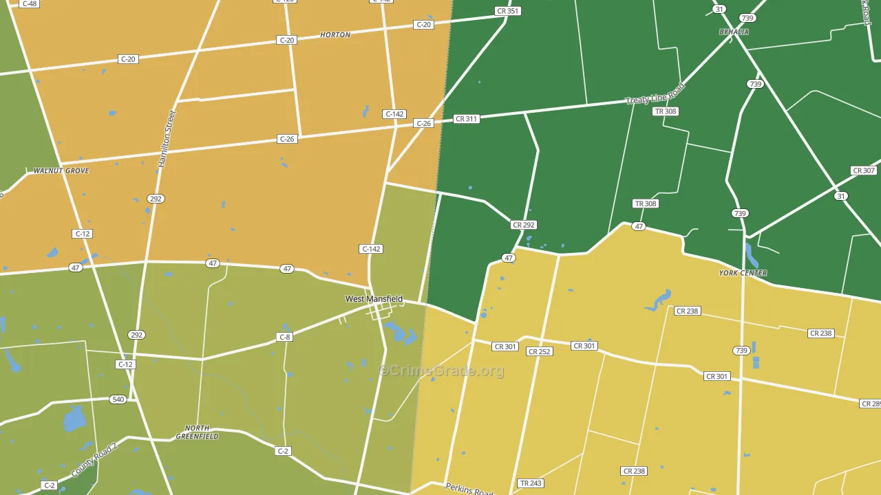 West Mansfield, OH Map of Vandalism Rates
