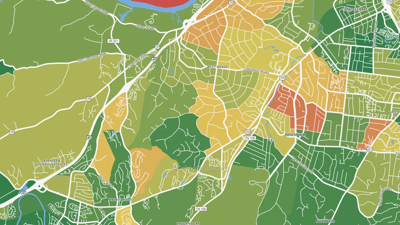 West Meade, Nashville, TN Map of Vandalism Rates