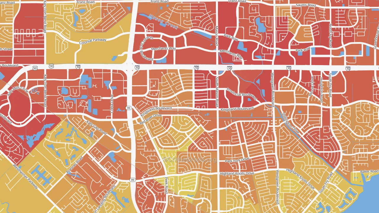 West Memorial, Katy, TX Map of Vandalism Rates