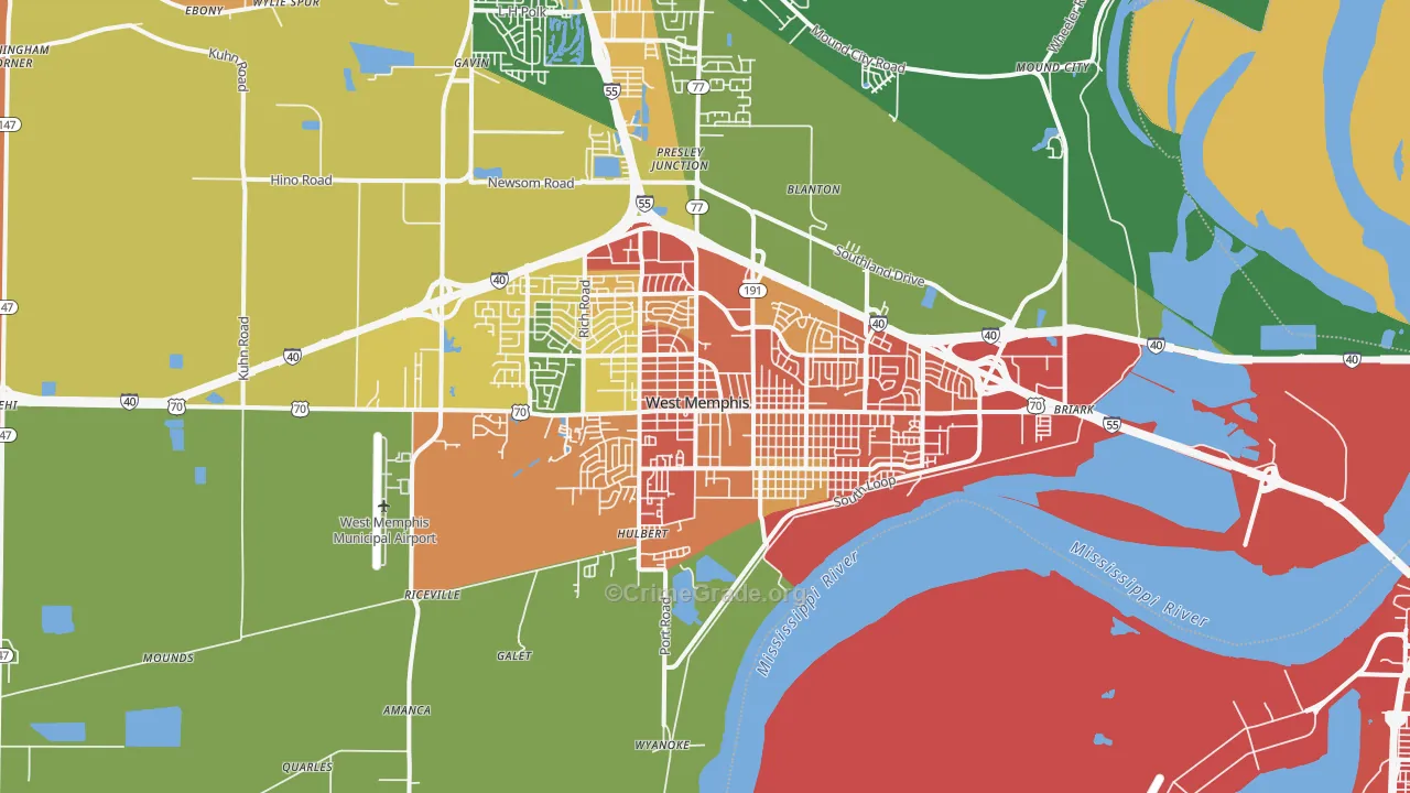 West Memphis, AR Map of Vandalism Rates
