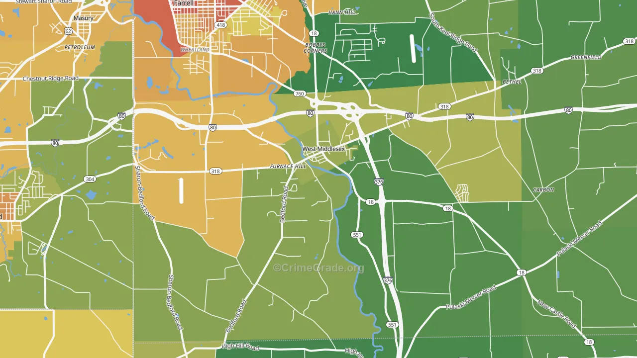 West Middlesex, PA Map of Vandalism Rates