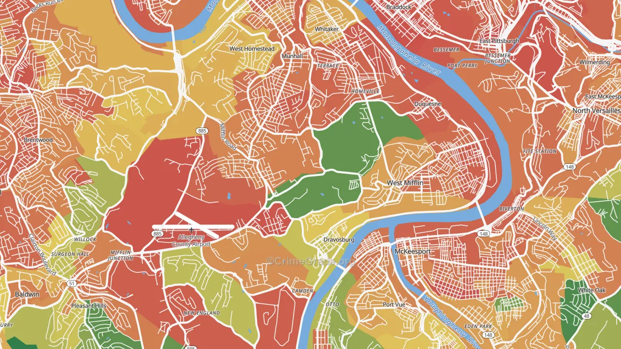 West Mifflin, PA Map of Vandalism Rates