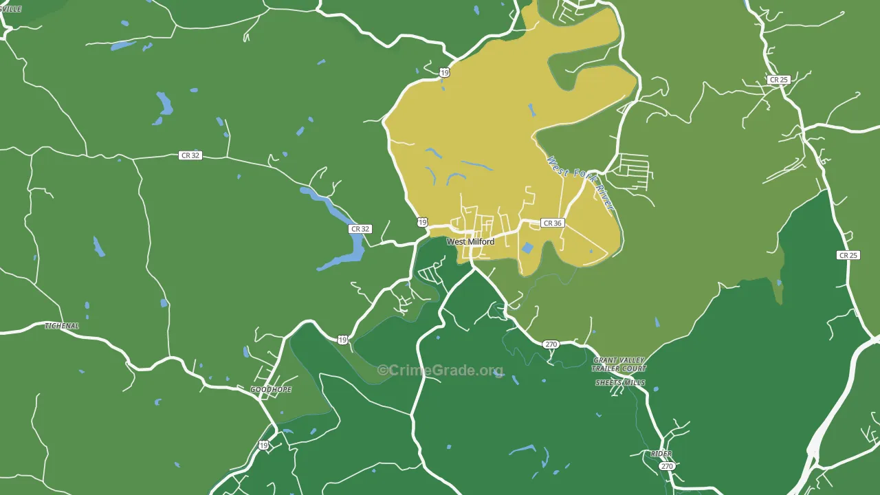 West Milford, WV Map of Vandalism Rates
