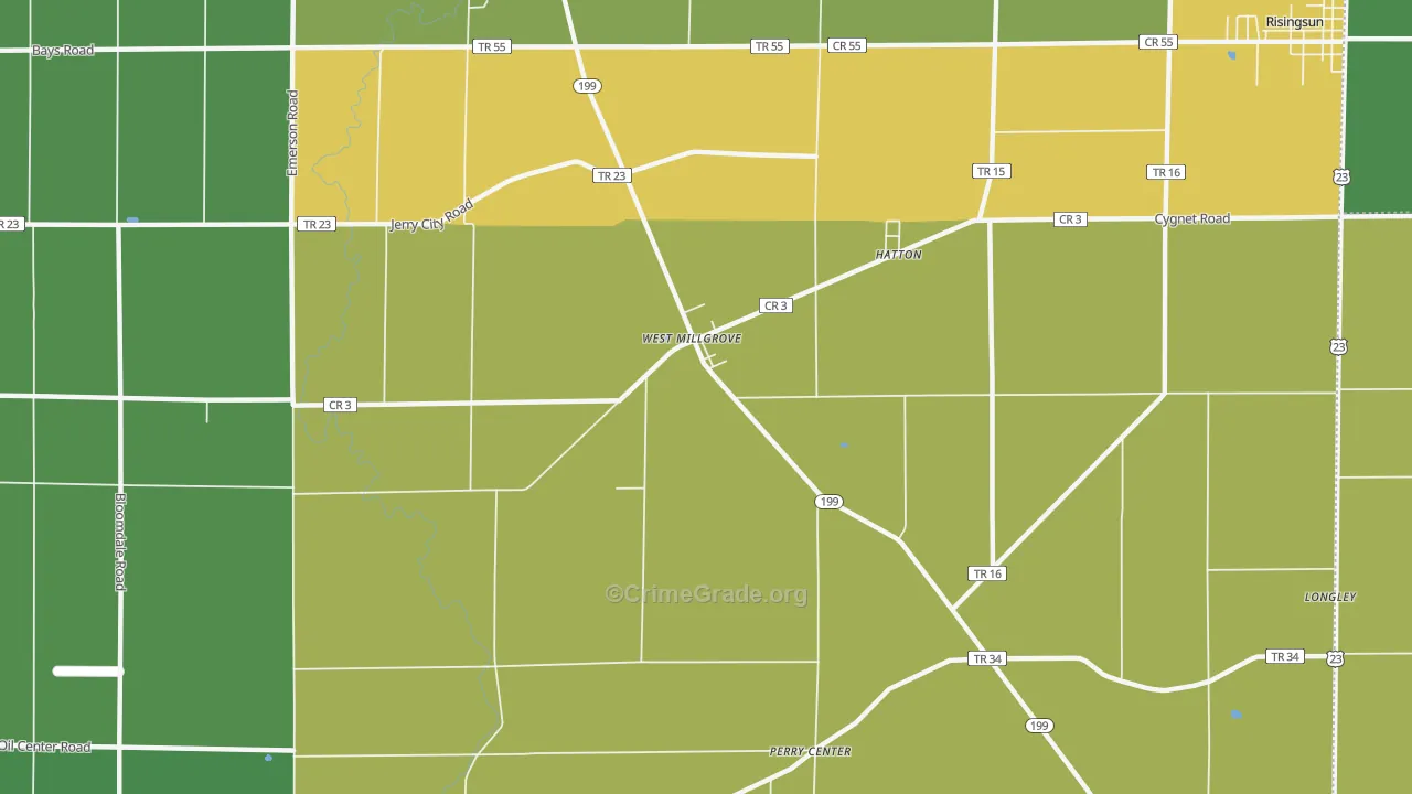 West Millgrove, OH Map of Vandalism Rates