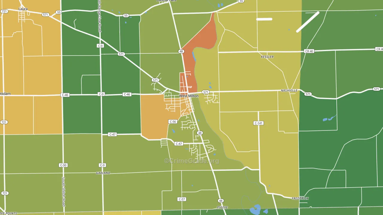West Milton, OH Map of Vandalism Rates