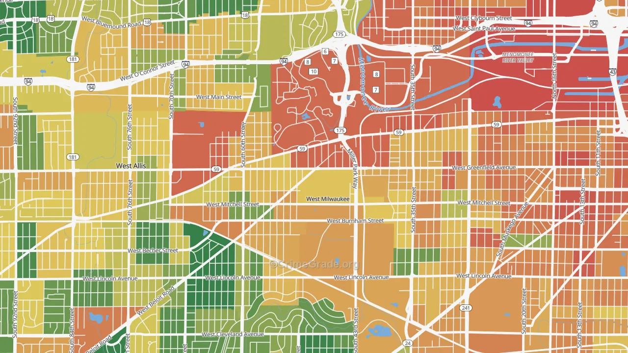 West Milwaukee, WI Map of Vandalism Rates