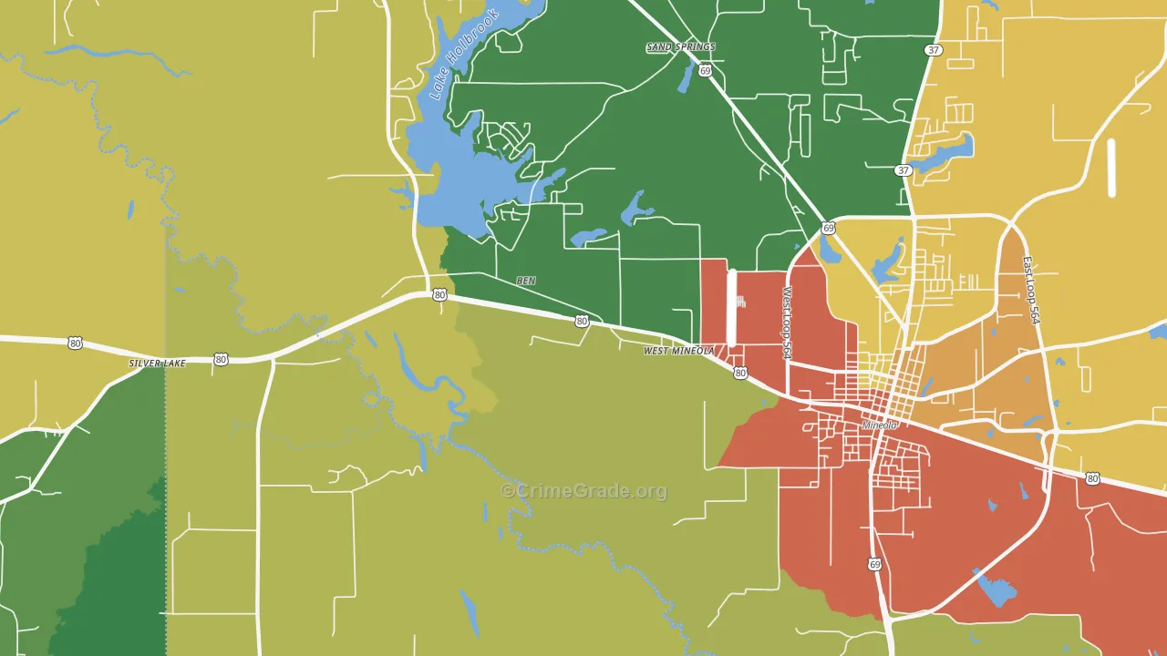 West Mineola, TX Map of Vandalism Rates