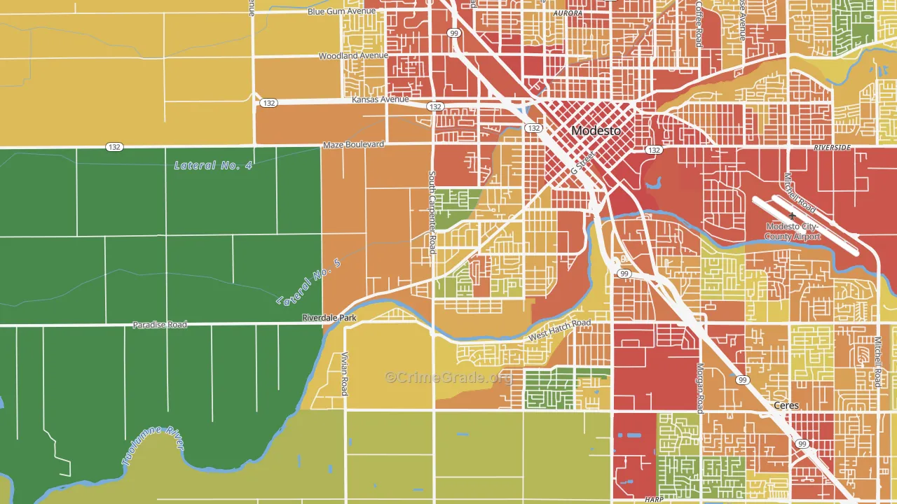 West Modesto, Modesto, CA Map of Vandalism Rates