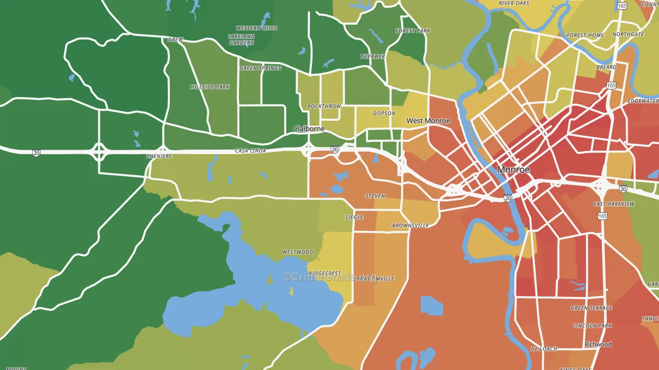 West Monroe, LA Map of Vandalism Rates