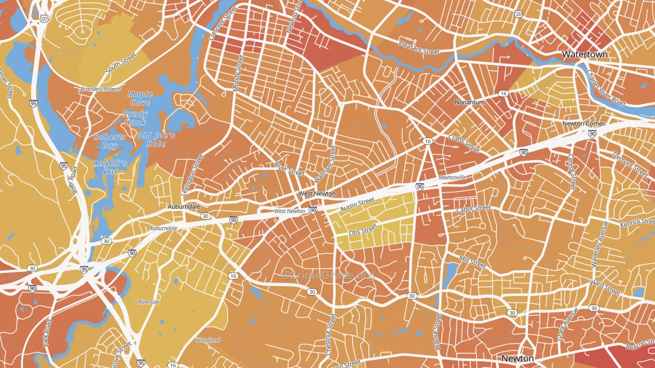 West Newton, Newton, MA Map of Vandalism Rates