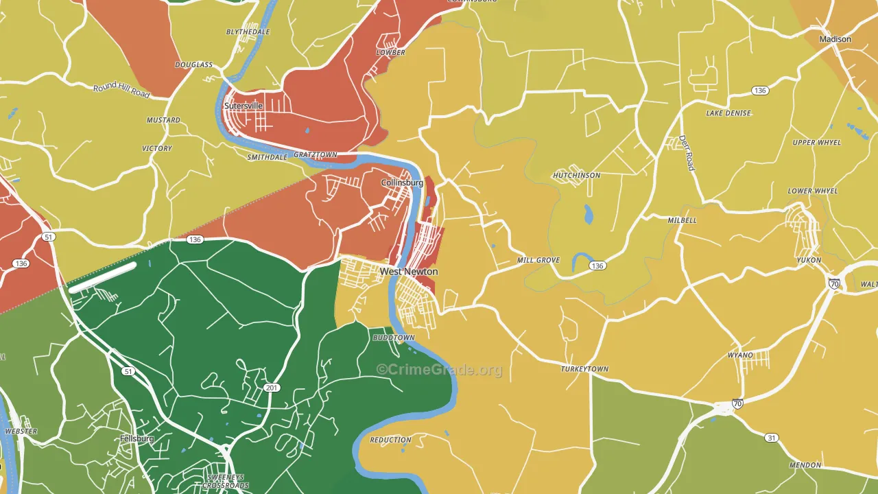 West Newton, PA Map of Vandalism Rates