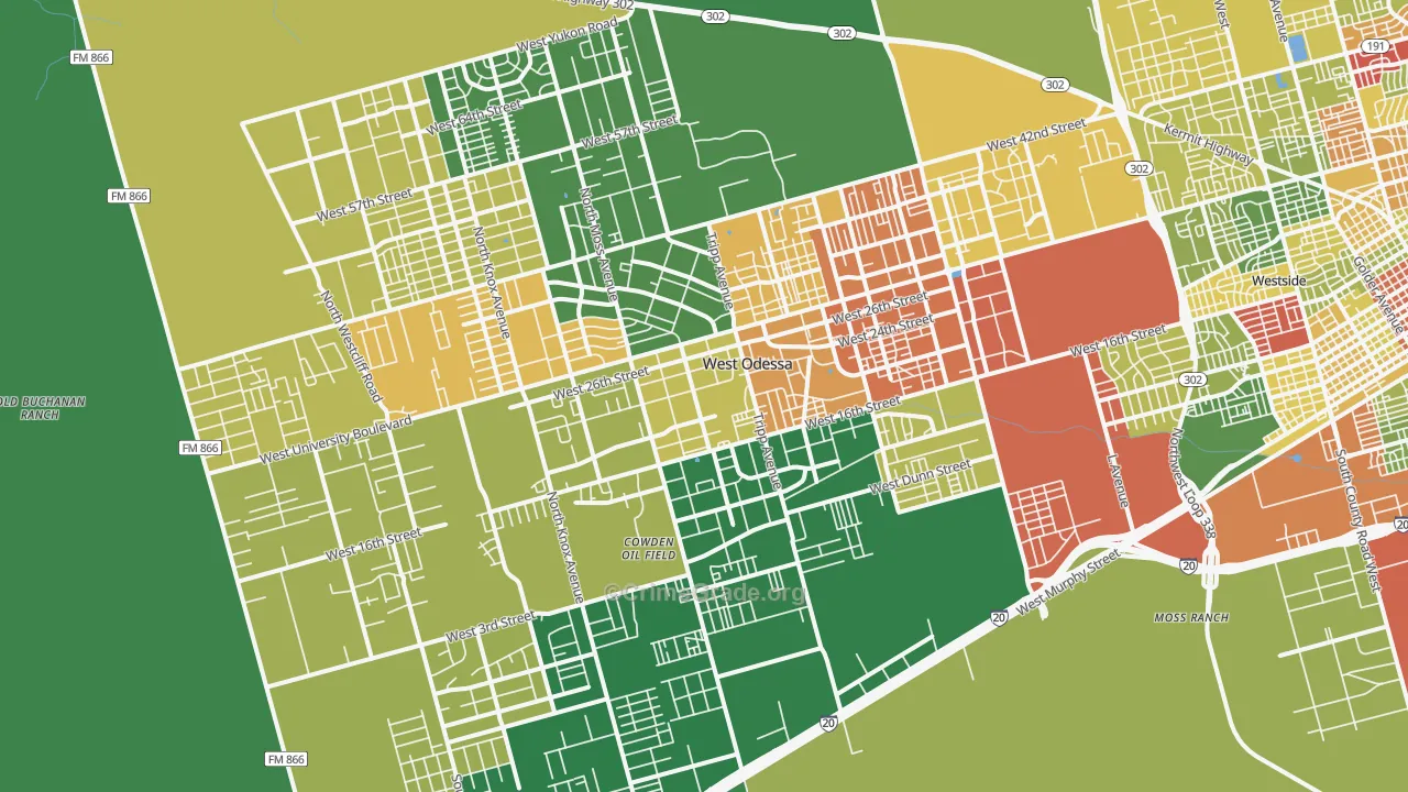 West Odessa, TX Map of Vandalism Rates