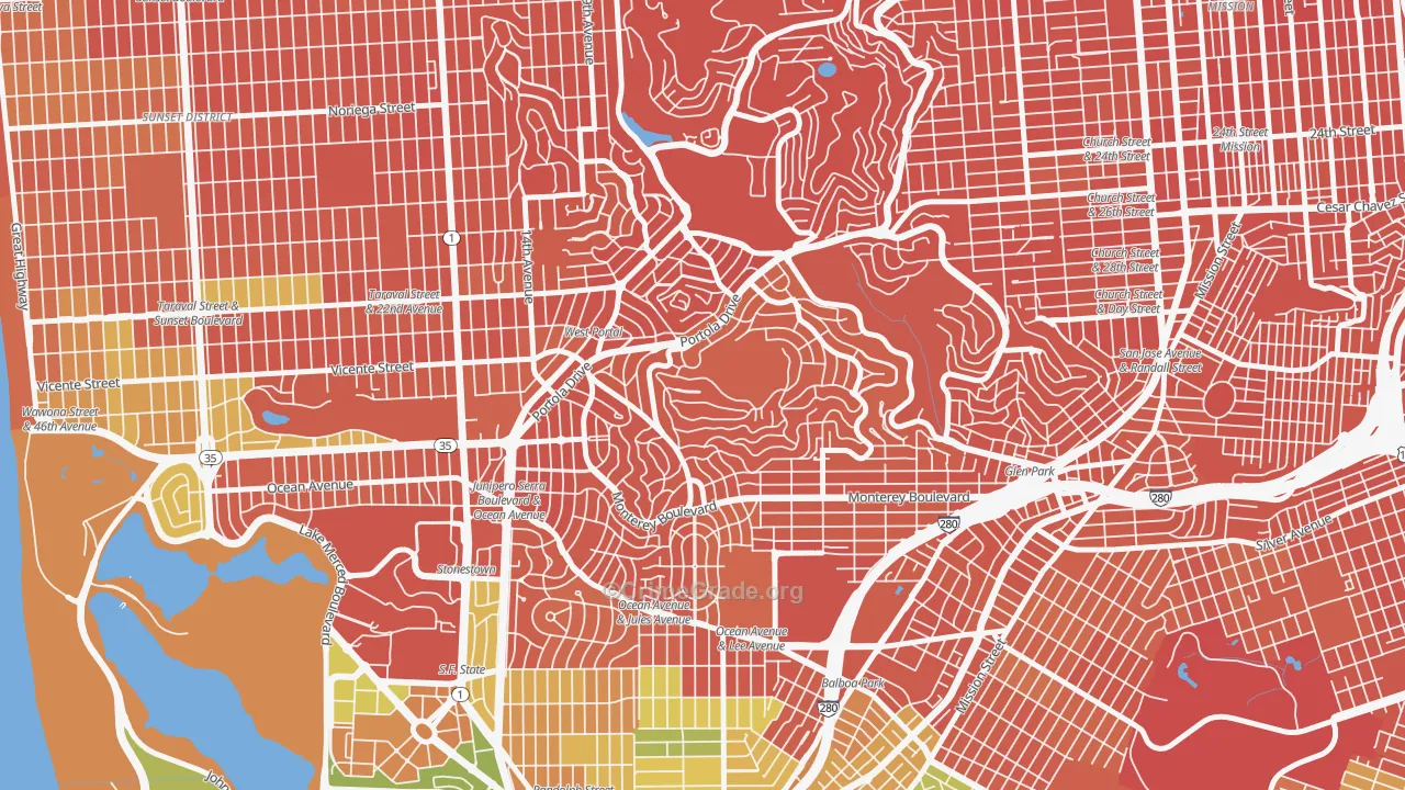 West of Twin Peaks, San Francisco, CA Map of Vandalism Rates