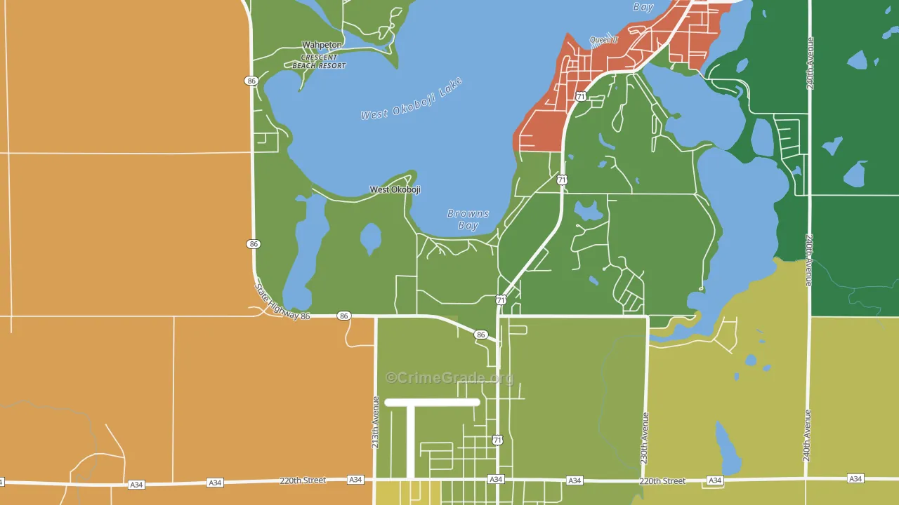 West Okoboji, IA Map of Vandalism Rates