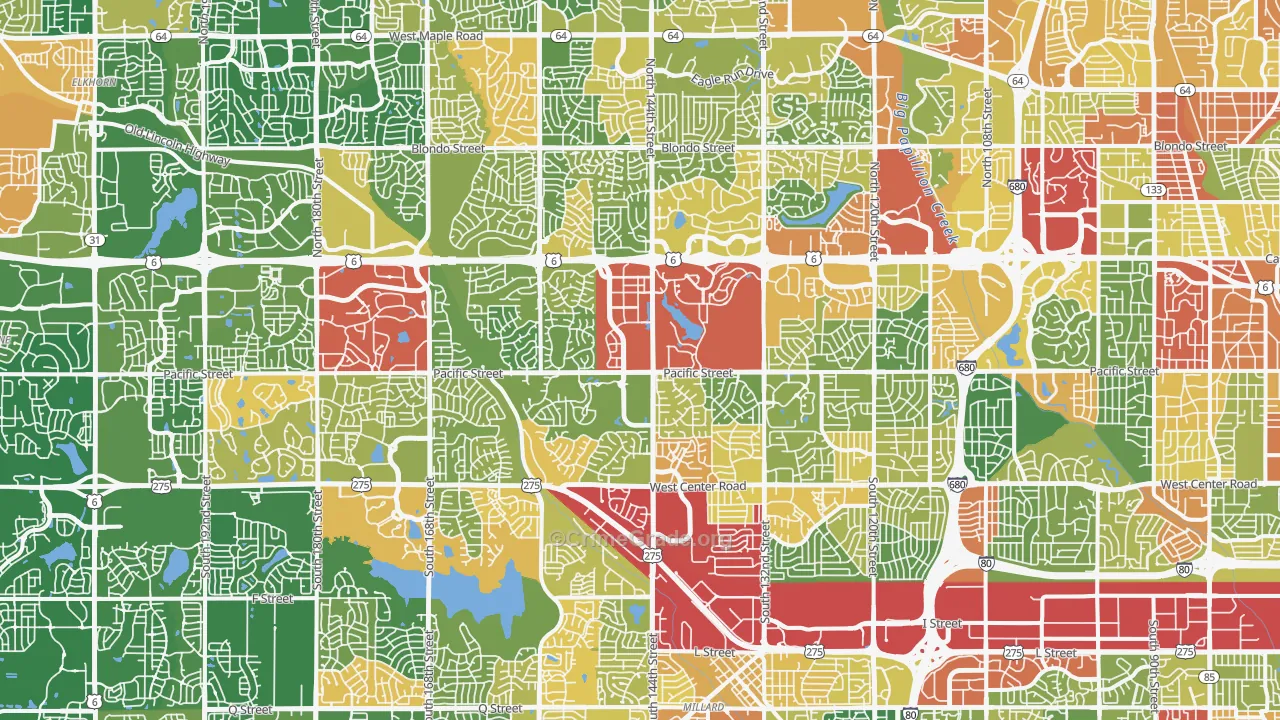 West Omaha, Omaha, NE Map of Vandalism Rates
