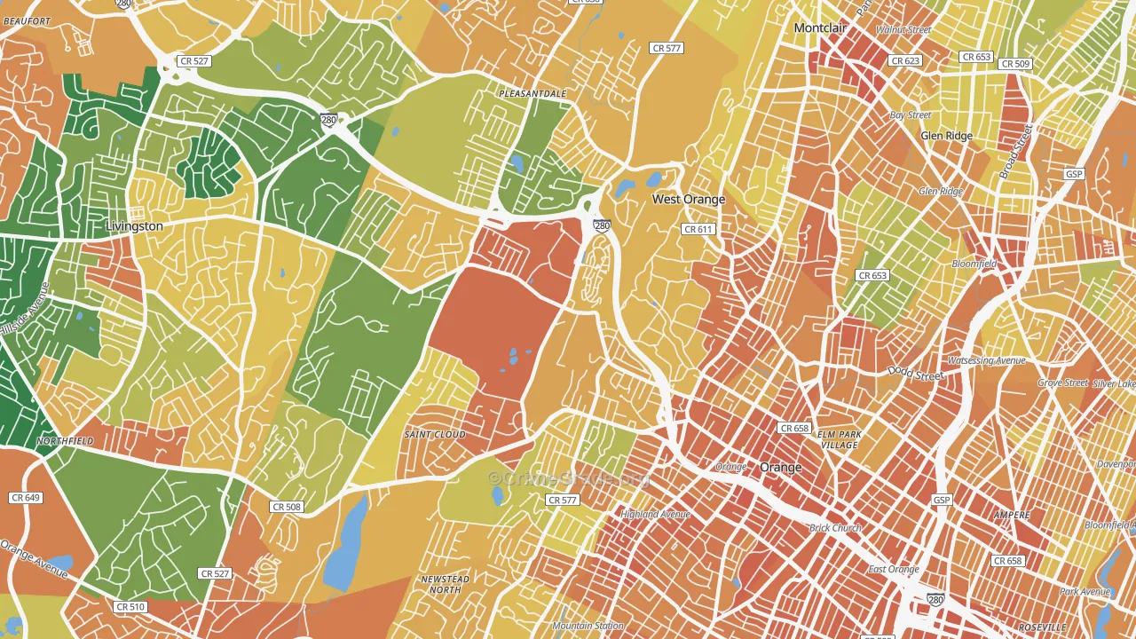 West Orange, NJ Map of Vandalism Rates