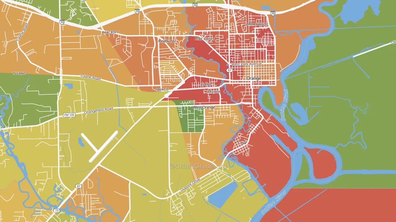 West Orange, TX Map of Vandalism Rates