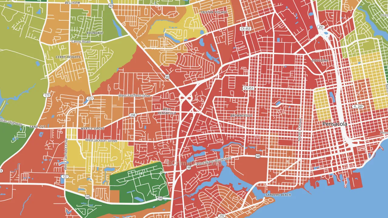 West Pensacola, FL Map of Vandalism Rates