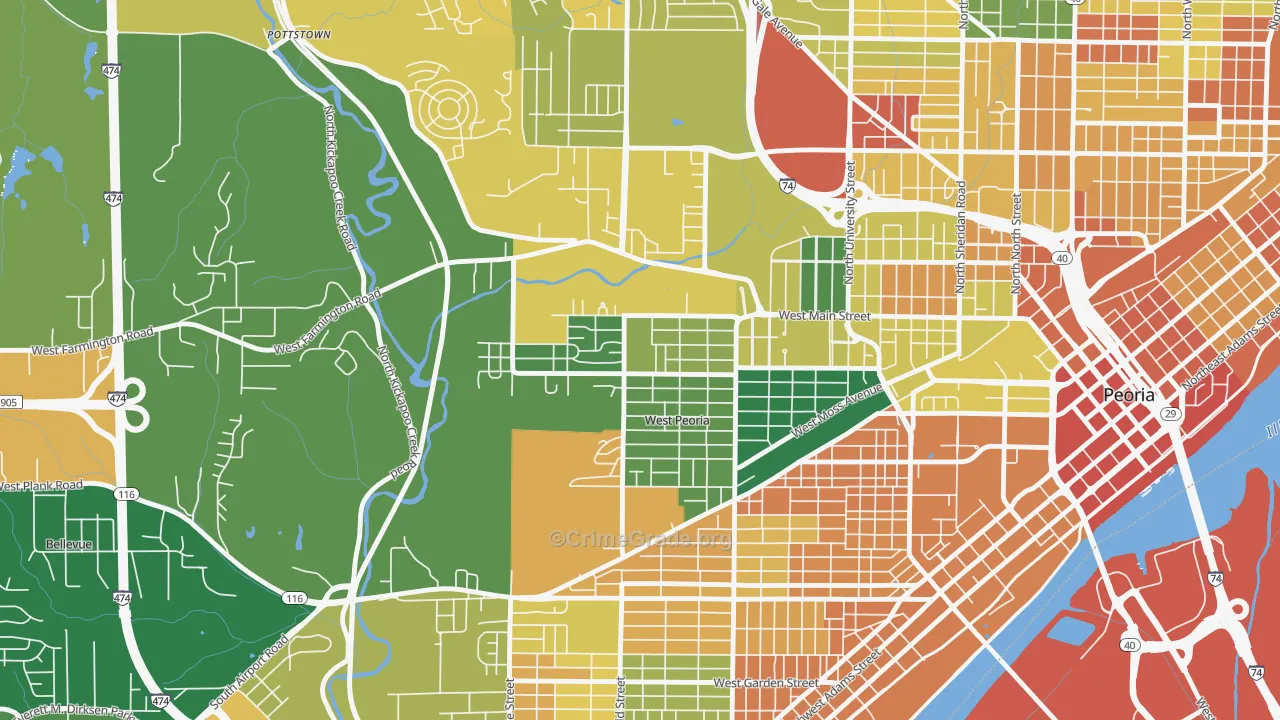 West Peoria, IL Map of Vandalism Rates