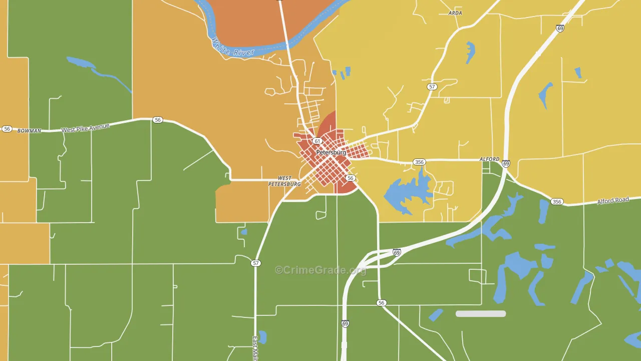 West Petersburg, IN Map of Vandalism Rates