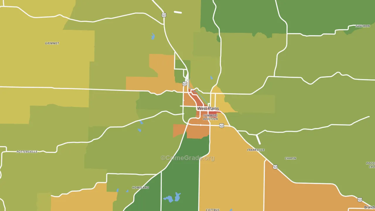 West Plains, MO Map of Vandalism Rates