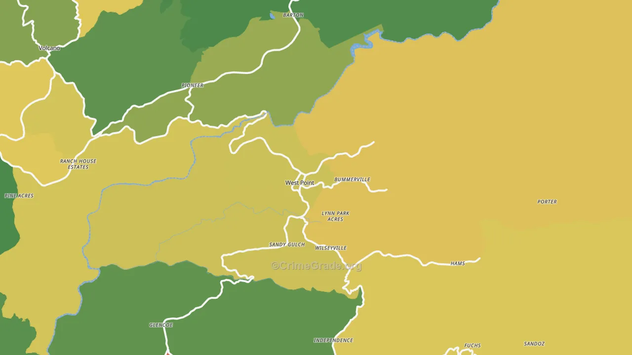 West Point, CA Map of Vandalism Rates