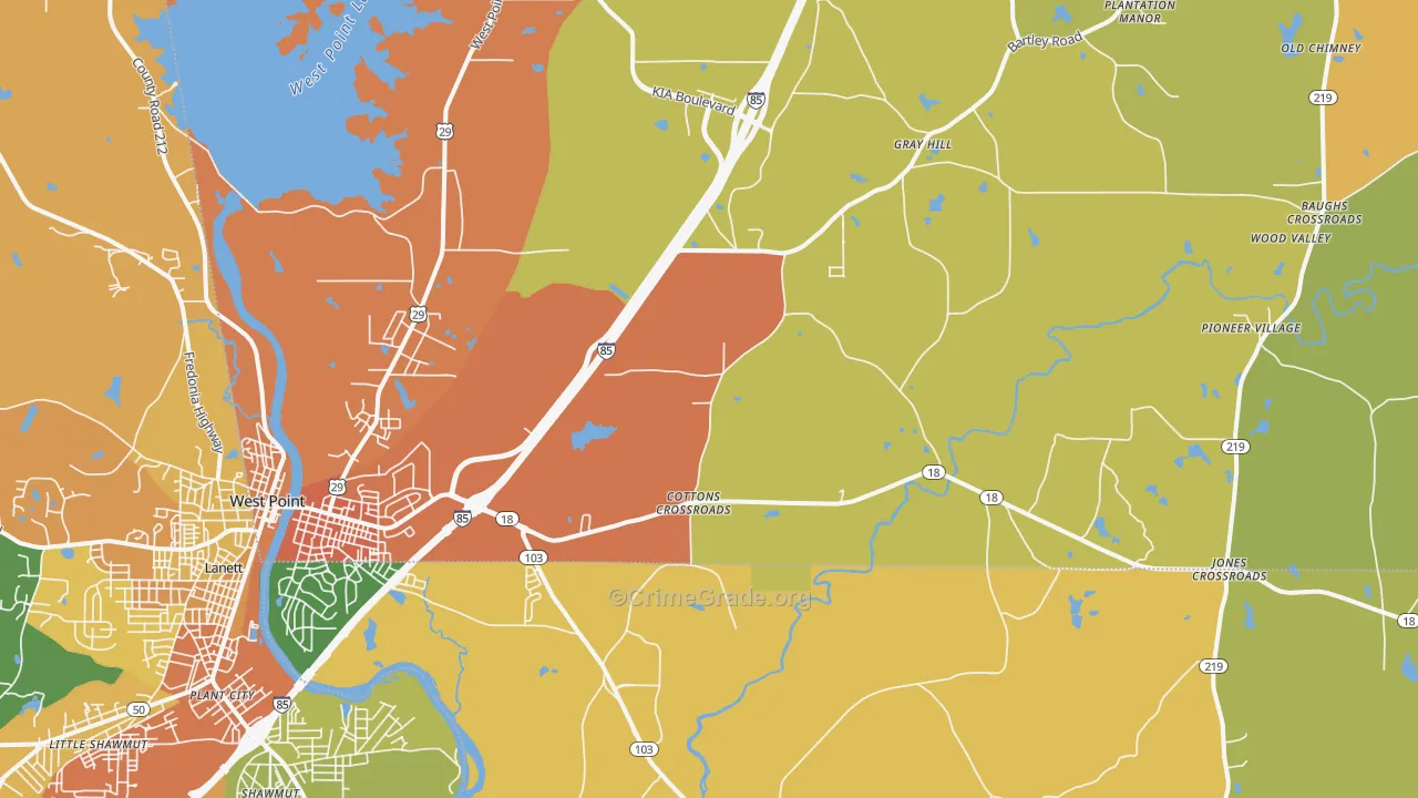 West Point, GA Map of Vandalism Rates