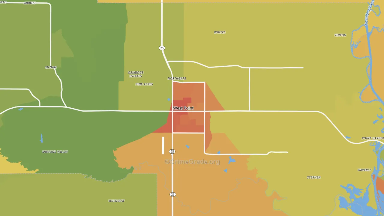 West Point, MS Map of Vandalism Rates