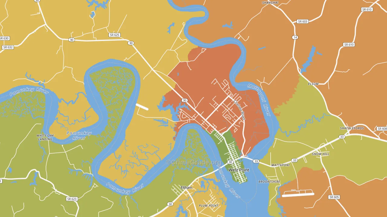 West Point, VA Map of Vandalism Rates
