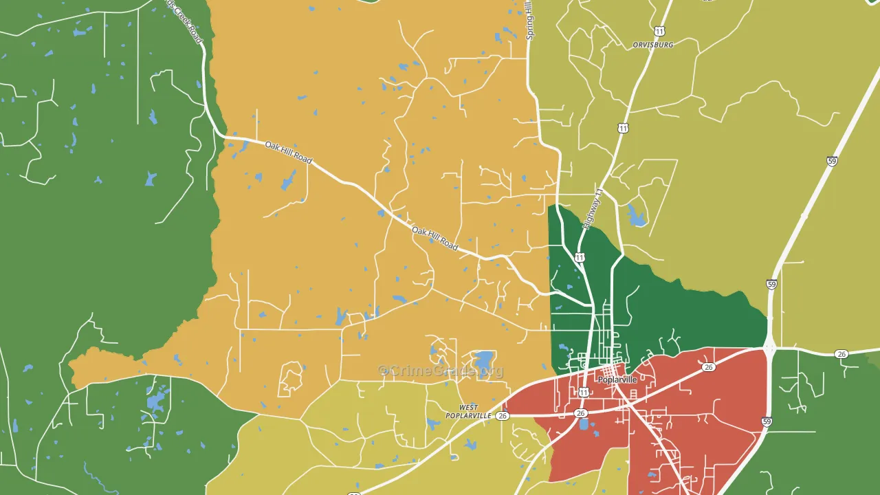 West Poplarville, MS Map of Vandalism Rates