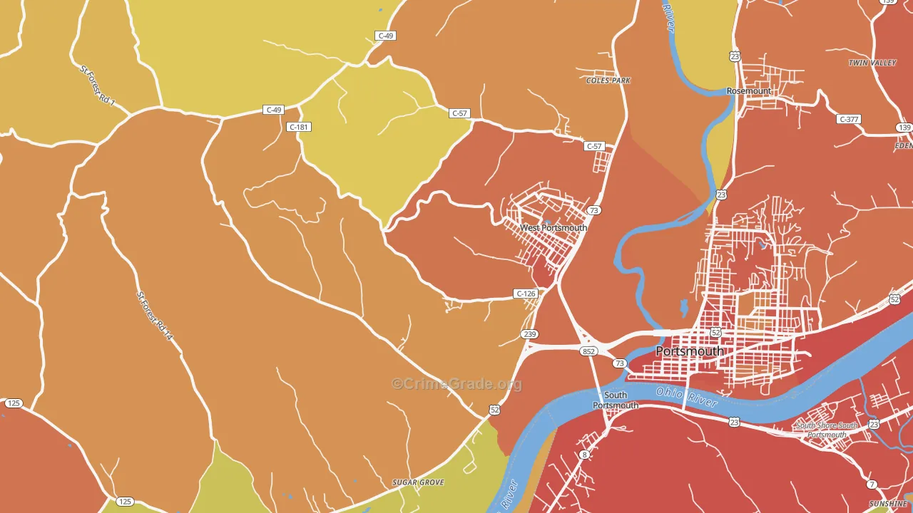 West Portsmouth, OH Map of Vandalism Rates