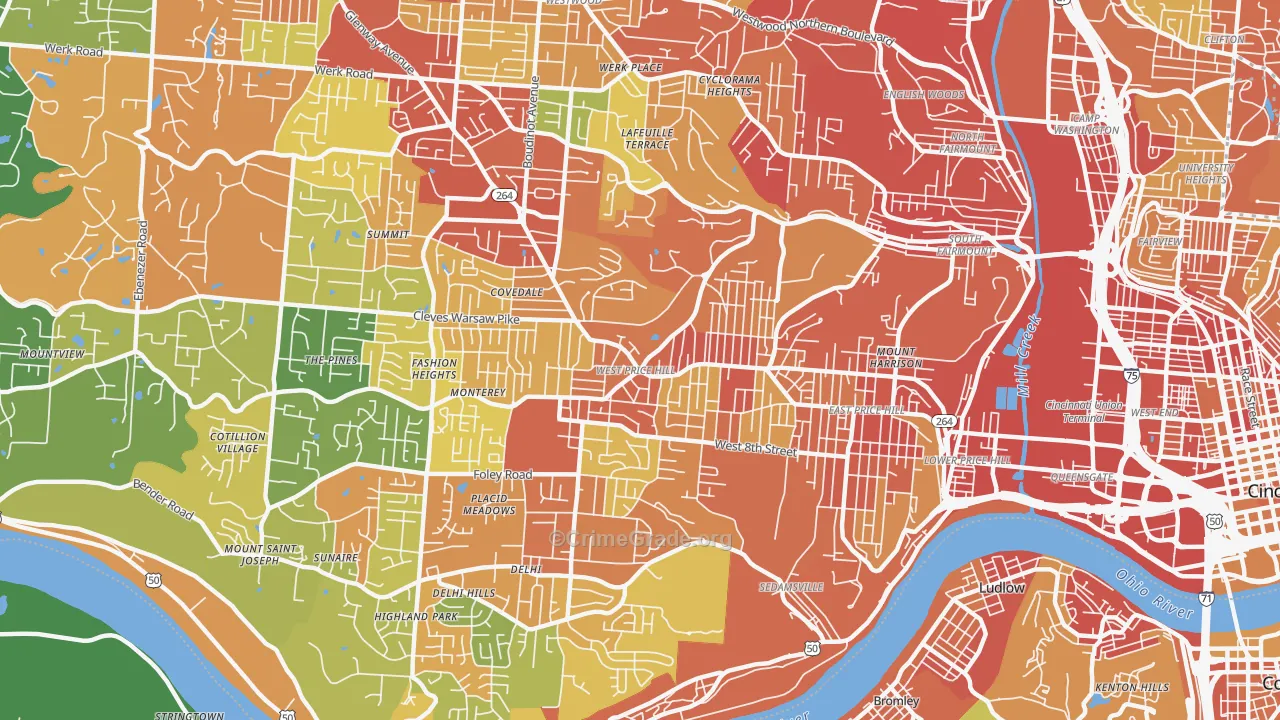 West Price Hill, Cincinnati, OH Map of Vandalism Rates