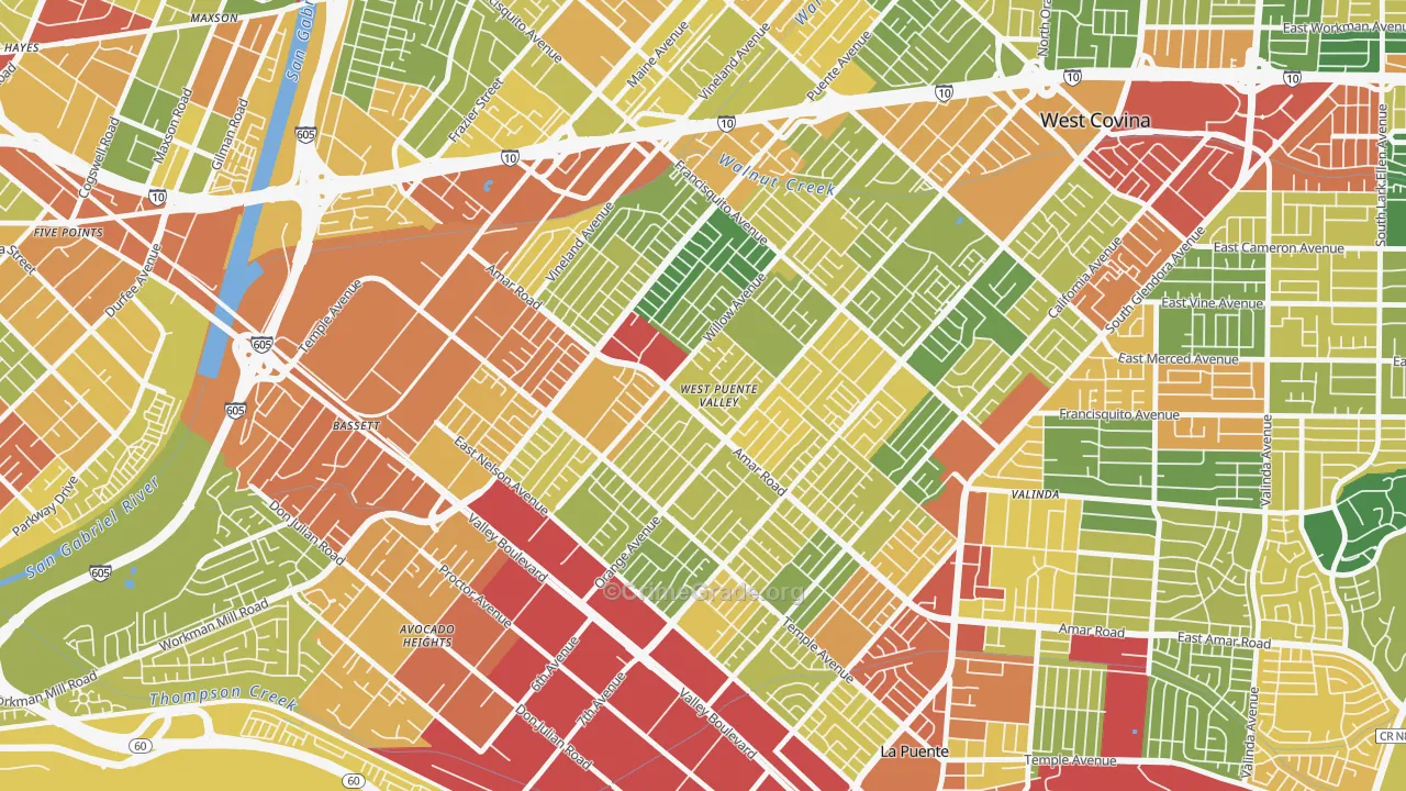 West Puente Valley, CA Map of Vandalism Rates