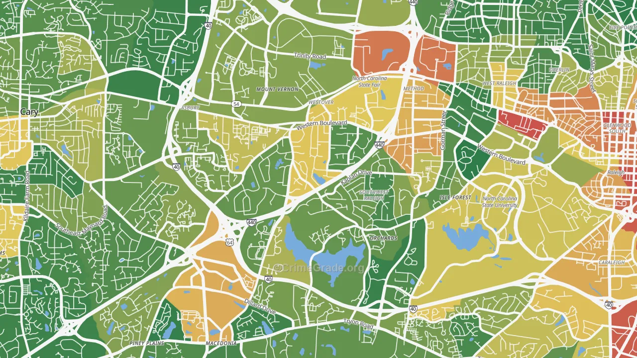 West, Raleigh, NC Map of Vandalism Rates