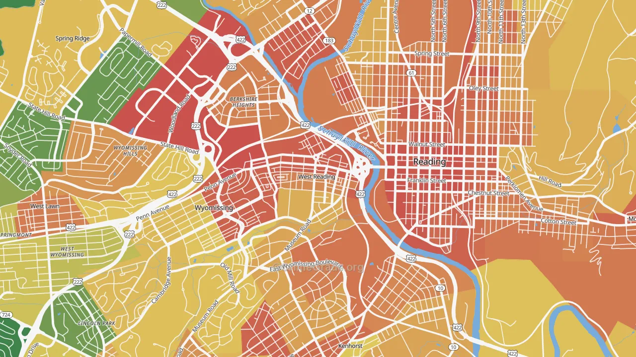 West Reading, PA Map of Vandalism Rates