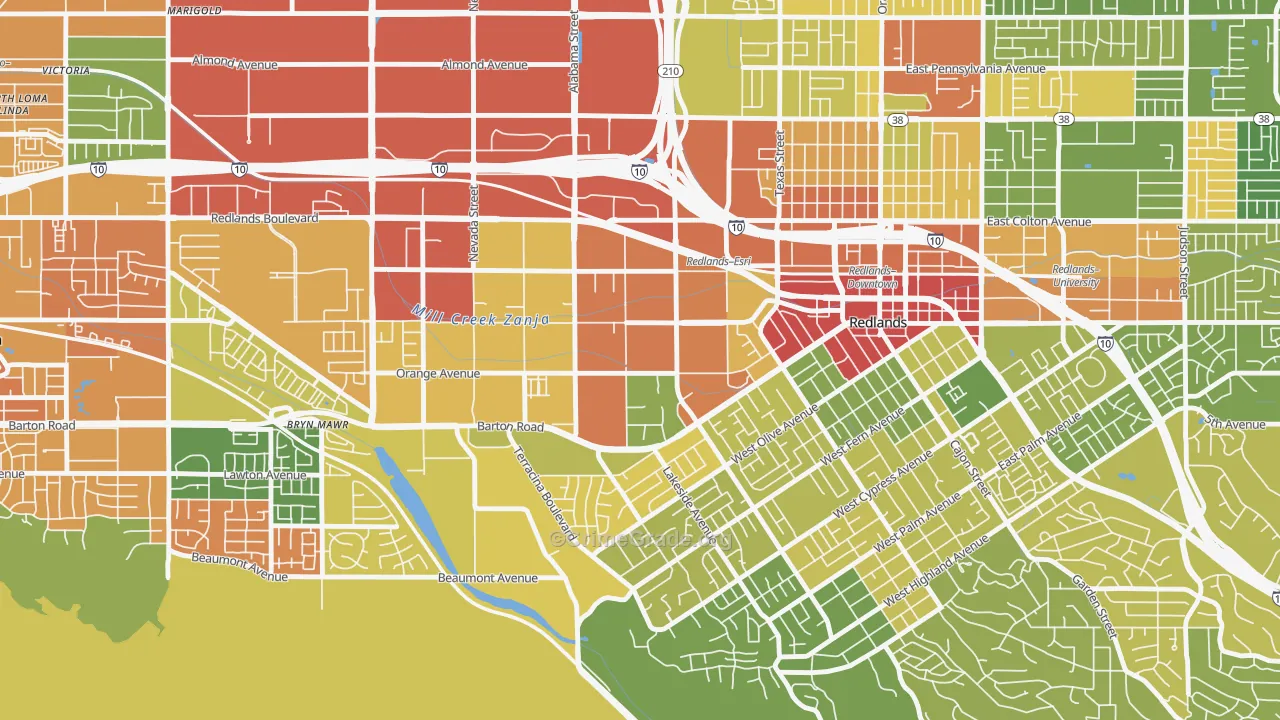 West Redlands, Redlands, CA Map of Vandalism Rates