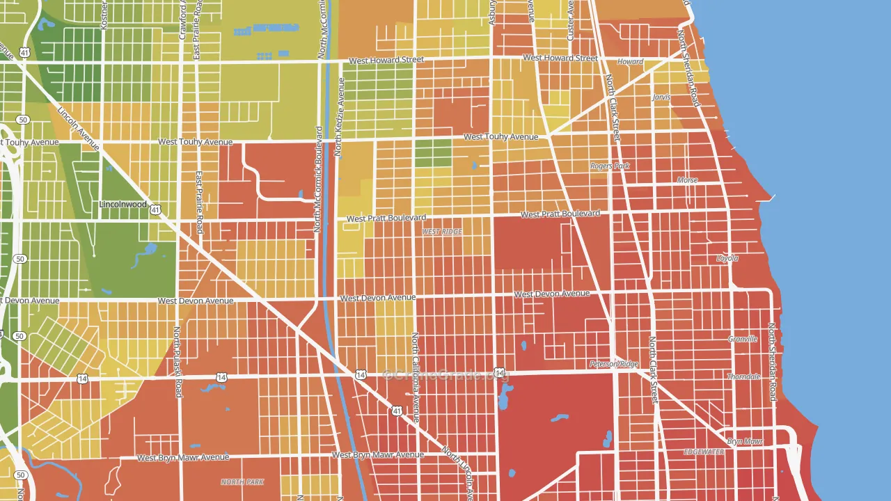 West Ridge, Chicago, IL Map of Vandalism Rates