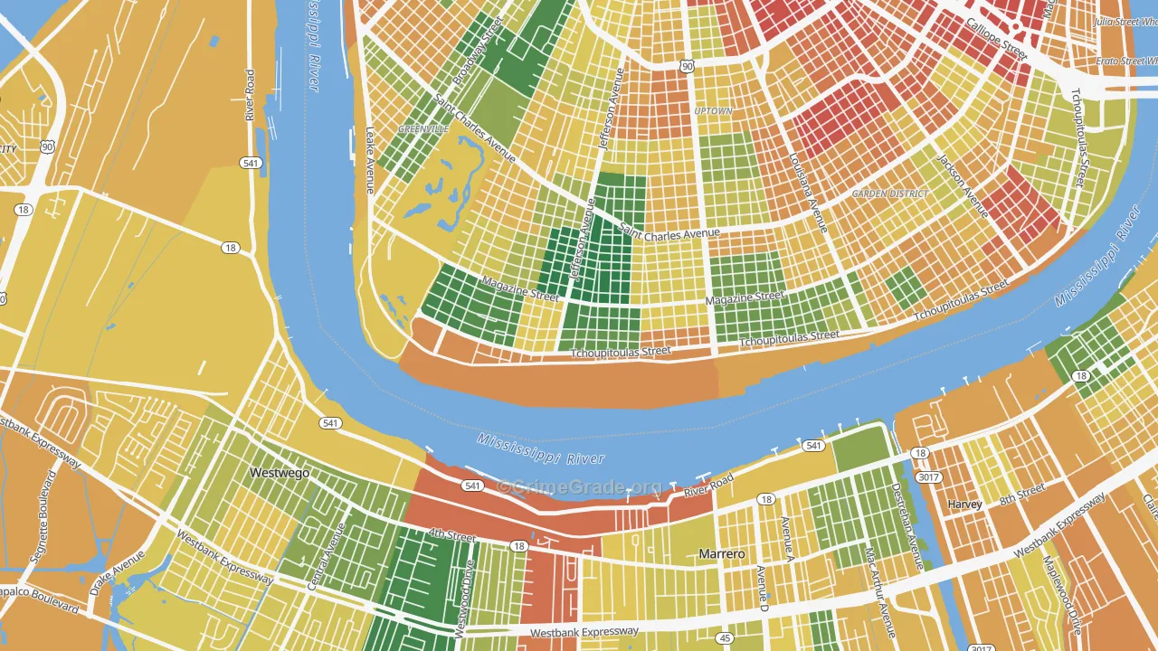 West Riverside, New Orleans, LA Map of Vandalism Rates