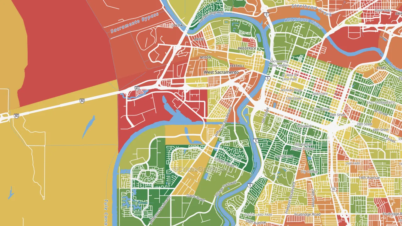 West Sacramento, CA Map of Vandalism Rates
