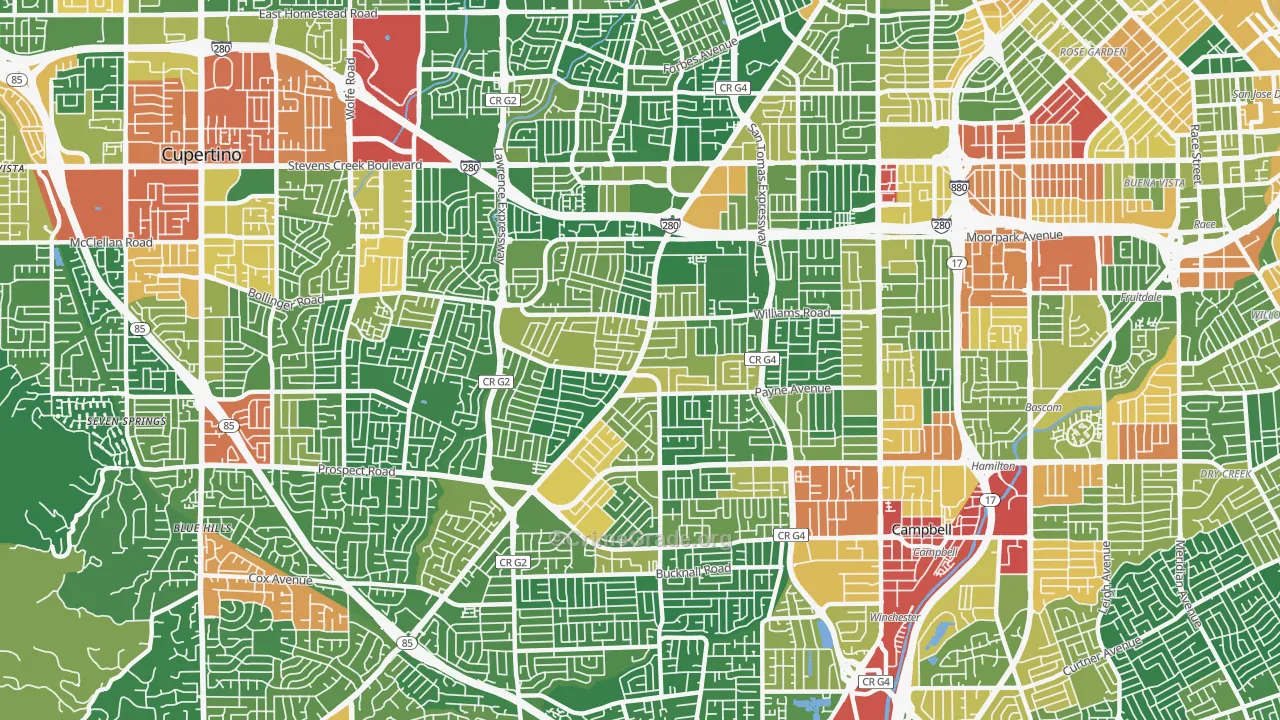 West San Jose, San Jose, CA Map of Vandalism Rates