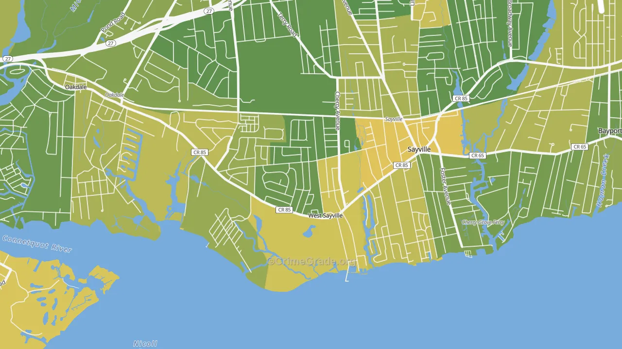 West Sayville, NY Map of Vandalism Rates