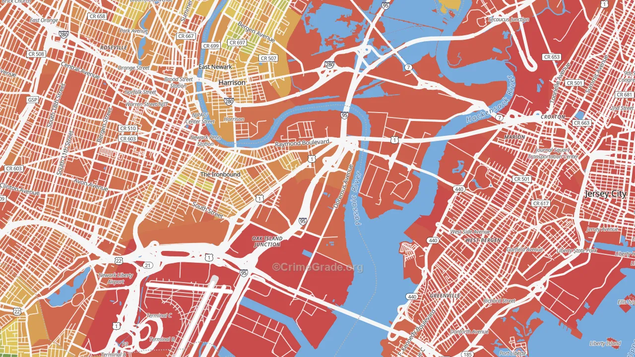 West Side, Newark, NJ Map of Vandalism Rates